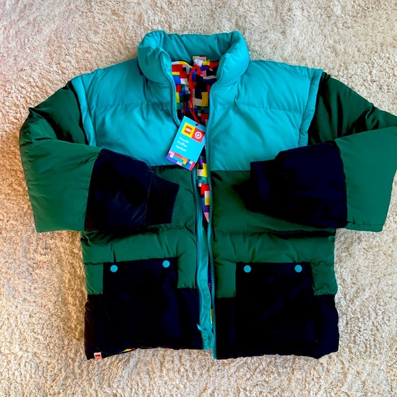 Small LEGO X Target Youth Color Block Puffer Jacket Coat New NWT Green &… - Picture 8 of 13